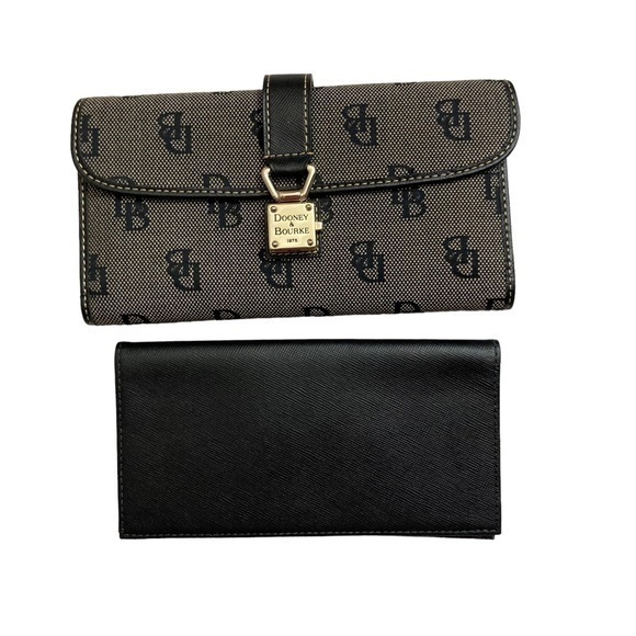 Dooney and Bourke signature db black and gray canvas and leather wallet 2 piece
